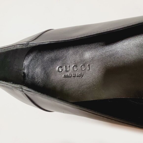 GUCCI SHOES BALLERINA FLATS BLACK LEATHER w HARDWARE sz 37.5 / 7.5 US - Picture 5 of 15